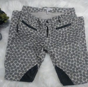 BCBG Pants Starburst Print Black Leather Trim